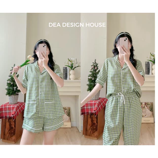 Pyjama caro xanh bơ dáng rộng hình thật _Đồ bộ bận nhà nữ hàng may kĩ nhiều màu nữ hàng thiết kế Deadesign