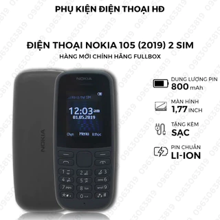 Điện Thoại Nokia 105 (2019) 2 Sim nghe gọi, pin lâu, tặng kèm sạc - Hàng Mới Chính Hãng Fullbox