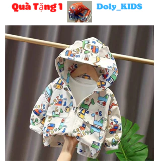 Áo khoác cho bé trai bé gái, áo khoác gió in hình máy xúc cho bé lót nỉ lông dễ thương cho bé từ 10-23kg DOLY KIDS