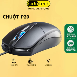 Chuột máy tính có dây SIDOTECH P20 chính hãng giá rẻ silent tắt âm chống ồn DPI 1200 chơi game cho laptop pc