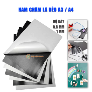 Miếng nam châm lá dẻo A3 A4 dày 1mm 0.5mm có keo dán decal làm giáo cụ dạy học bảng tên, ghi thông tin lên bảng