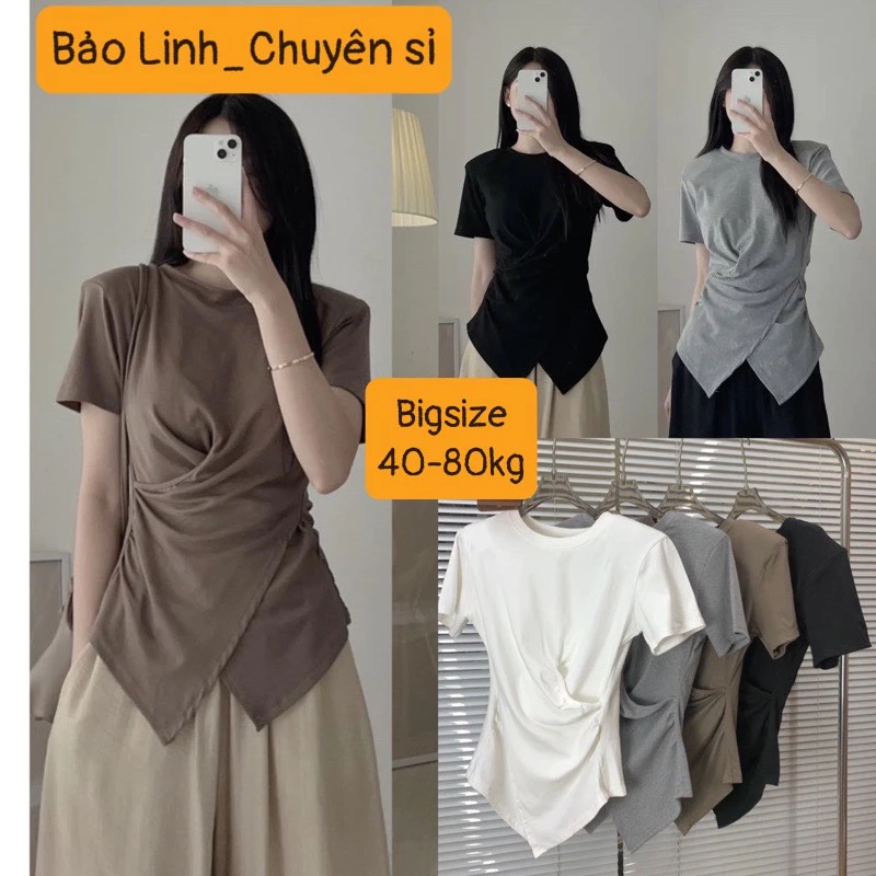 Áo Thun Nữ Bảo Linh Bigsize Áo Thun Cổ Tròn Nhúm Eo Vạt Chéo