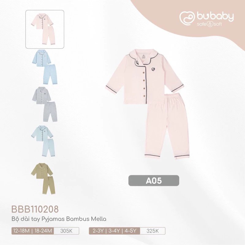 Bộ dài tay Pyjama Bambus cho bé trai bé gái Bu baby