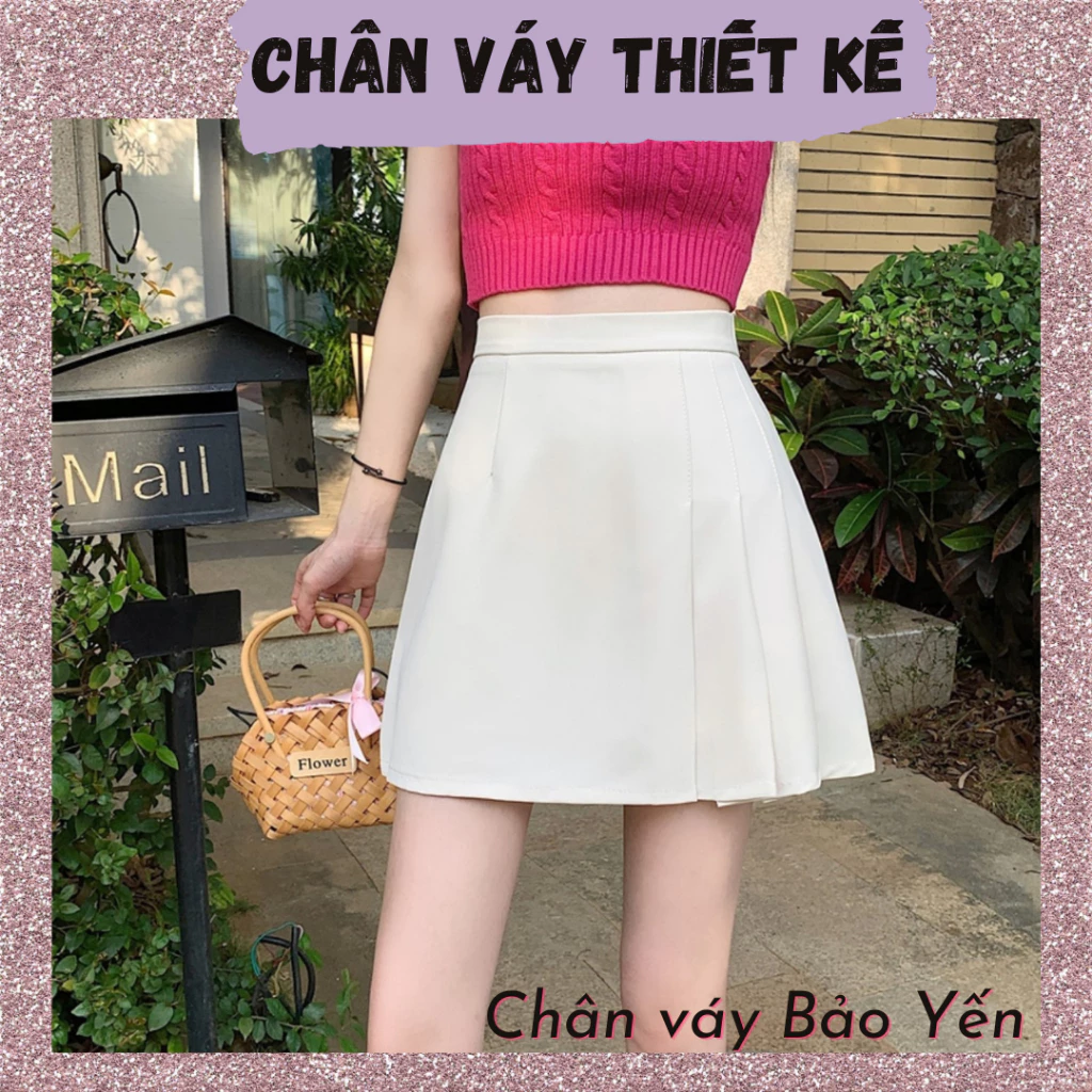 Chân váy chữ A ngắn xếp ly lệch có quần trong - M107