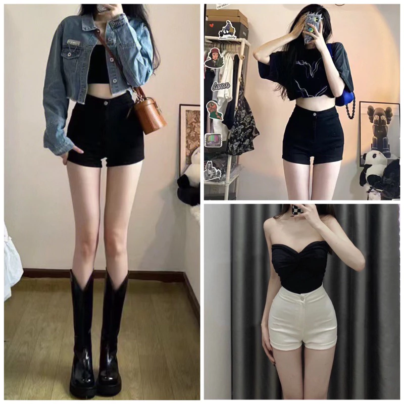 🌷Quần đùi jeans không túi trước co giãn lưng cao🌷 Hàng đẹp KLii jeasn sẵn
