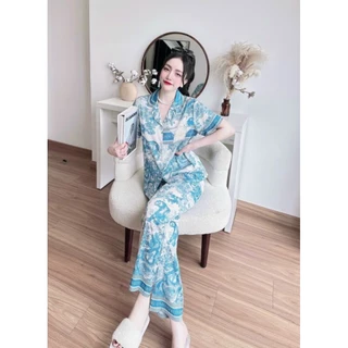 Bộ pijama nữ mặc nhà tay ngắn họa tiết vải lụa latin mềm mịn 40_58kg