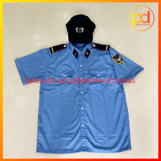 COMBO Áo đồng phục bảo vệ xanh biển tay ngắn đóng thùng vải si đi kèm cầu vai, nón, ve giá rẻ đủ size lựa chọn