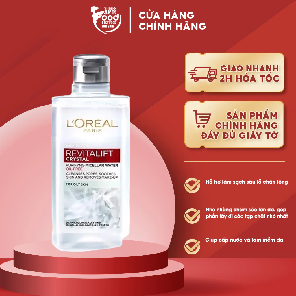 Nước Tẩy Trang Làm Sạch Cho Da Dầu L'oreal Revitalift Crystal Purifying Micellar Water 95ml