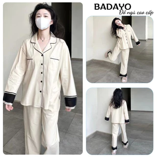 Bộ ngủ nữ pijama thu đông dài tay phối đen trắng chất liệu mềm mại thoải mái mặc ở nhà BADAYO