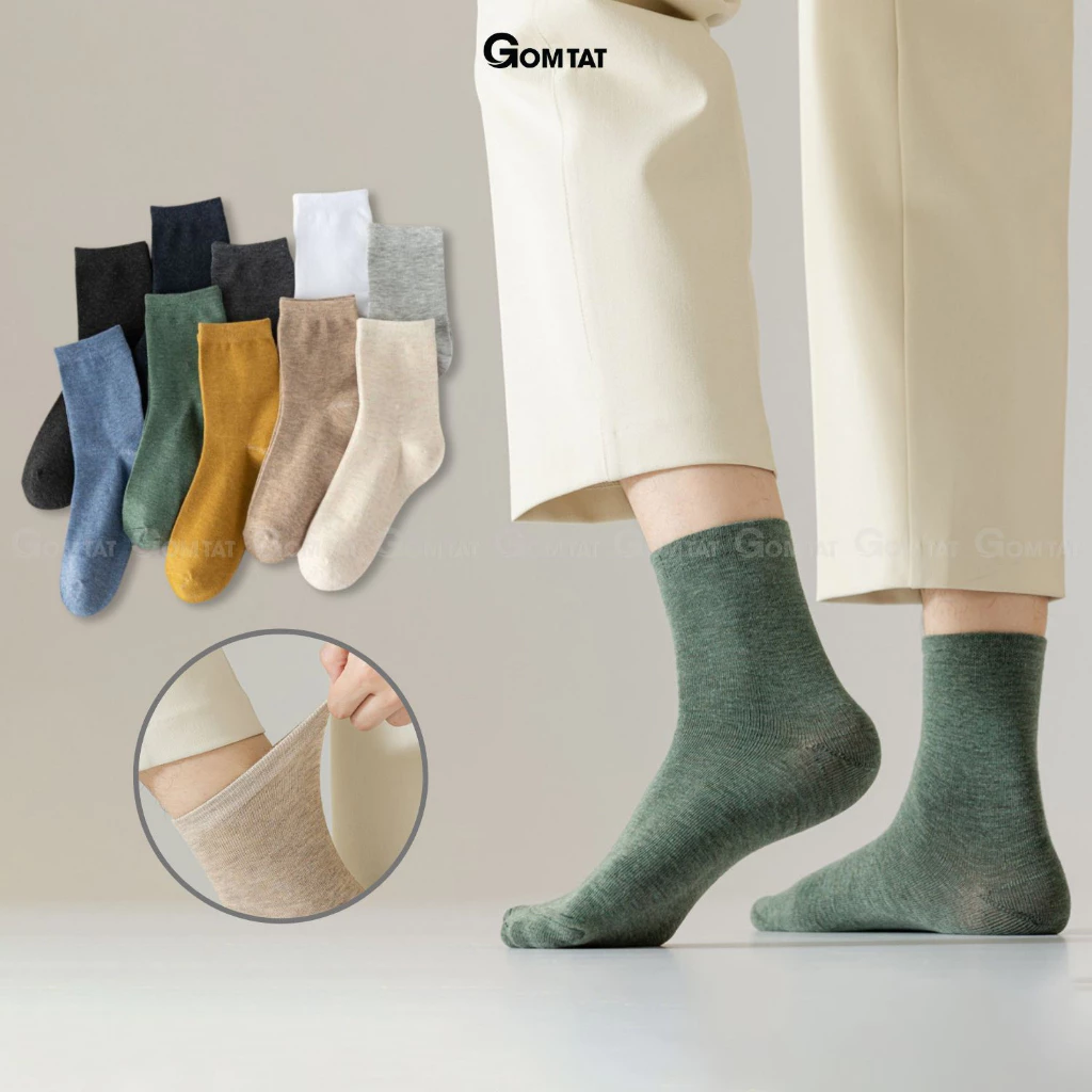 Tất vớ cổ cao nam nữ trơn GOMTAT co giãn thoáng khí, khử mùi, êm chân - TCC-KOL-1303-1DOI
