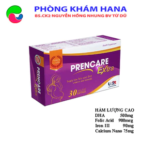 Vitamin tổng hợp cho bà bầu Prencare Extra 30 viên-Bổ sung sắt, acid folic hàm lượng cao 900, DHA và các khoáng chất