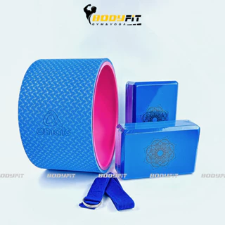 Combo ( 4 Món ) Vòng Yoga bản 20cm, 2 gạch in hoa văn 220g, 1 dây cotton 1m8 hỗ trợ tập Yoga