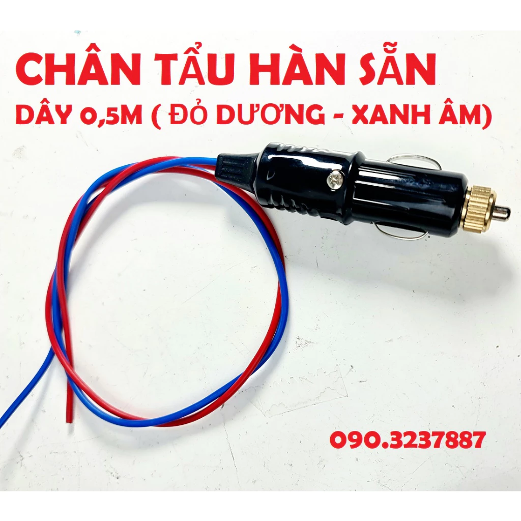 Chân Tẩu Sạc 12v / 24v 180w ( 15A) chống cháy hàn sẵn dây điện 0.5M. 2M và 3M