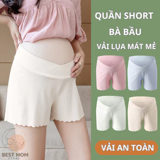 Quần Short Bầu Legging BESTMOM vải lụa mát dáng rộng, Quần đùi bầu mặc váy cạp chéo lưng thấp cho mẹ bầu