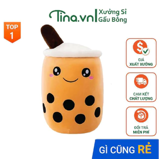 Gấu bông gối ôm Tina Trà sữa bông cao cấp, vỏ nhung Hàn Quốc mềm mịn, co dãn 4 chiều, size 35cm