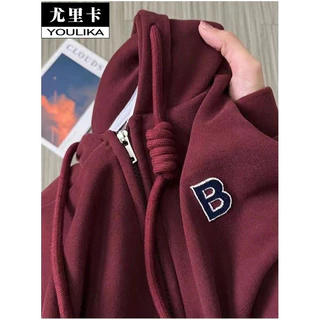 Áo hoodie nữ zip unisex, áo khoác bomber nỉ bông thêu chữ B phong cách ulzzang (Kèm Ảnh Thật)