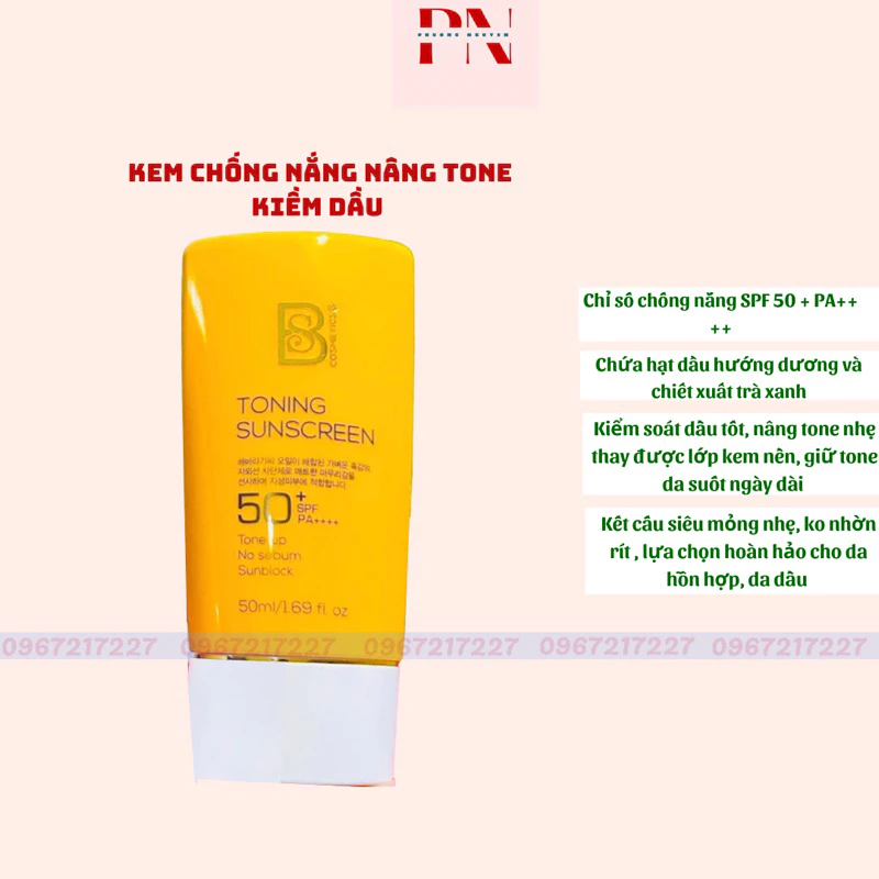 [Mấu mới] Kem Chống Nắng Nâng Tone Kiềm Dầu BS Cosmetics SPF 50+ PA++++ 50 ml