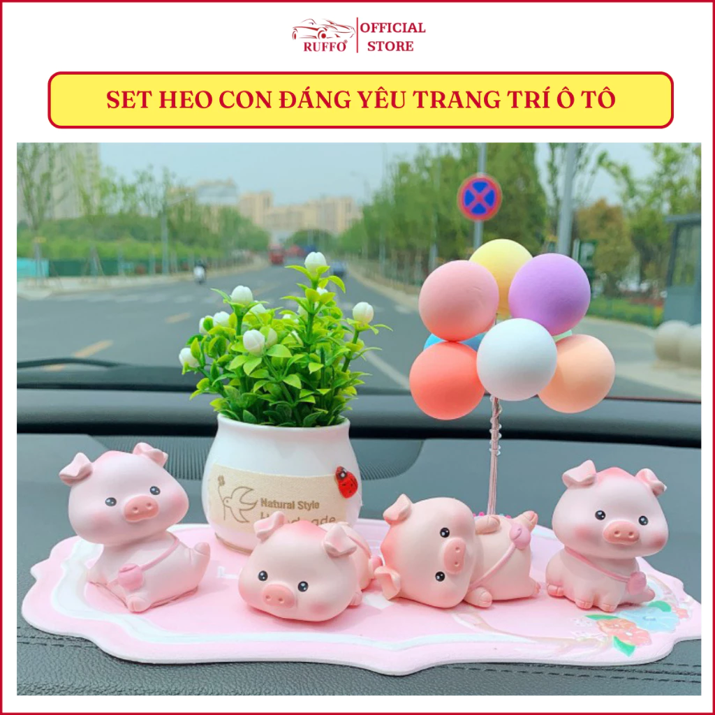 Set Mô Hình Gia Đình Heo Con Ruffo Trang Trí Taplo Xe Ô Tô Xe Hơi Bàn Làm Việc Bàn Học Chất Liệu Cao Cấp Siêu Đáng Yêu