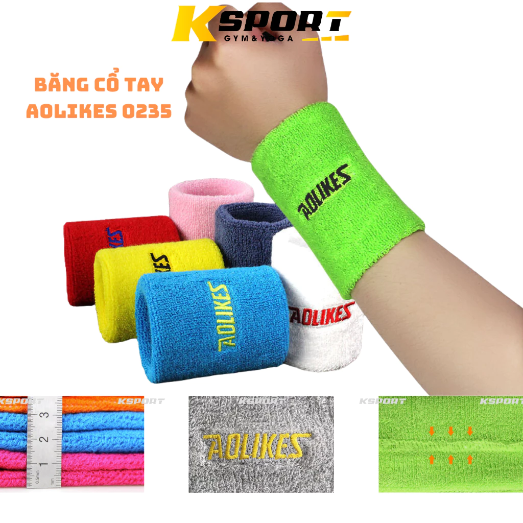 Băng Cổ Tay, Băng Đô  Chặn Mồ Hôi Tay Chơi Thể Thao, Tập Gym, Tennis Aolikes 0235  Chính Hãng (1 Chiếc)