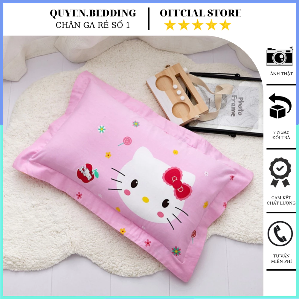 Gối Cho Bé Đi Học , Vỏ gối cho bé vải Cotton 100% Mềm Mịn Thoáng Mát Hình Thú Nghộ Nghĩnh Đáng Yêu Có Ruột Gối Đi Kèm