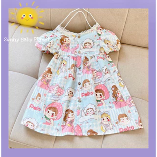 Váy bé gái tay phồng Sunny váy xinh cho bé chất cotton họa tiết cô gái Peko dễ thương