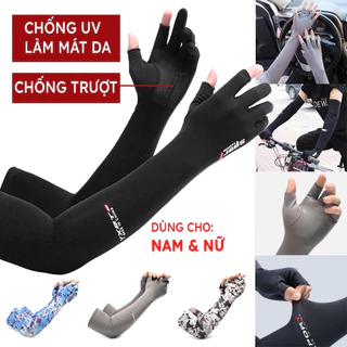 Găng tay chống nắng nam SPORT, bao tay đi nắng nữ xỏ ngón có vân chống trượt chống tia UV