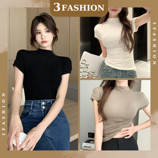 Áo thun nữ ôm body cổ cao 2CM tay ngắn vải thun đẹp mềm mại thoáng mát 3Fashion - A32