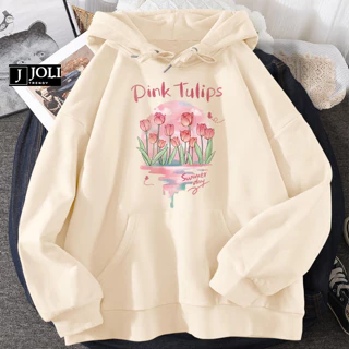 Áo Hoodie Pink Tulips Nam Nữ By JOLI Unisex Chất Nỉ Lót Bông Mũ 2 Lớp Form Rộng