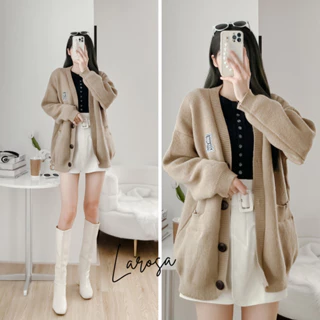 Áo khoác len cardigan , áo khoác len nữ form rộng logo chữ R vải len dệt kim QCCC loại 1 phong cách Hàn Quốc Larosa