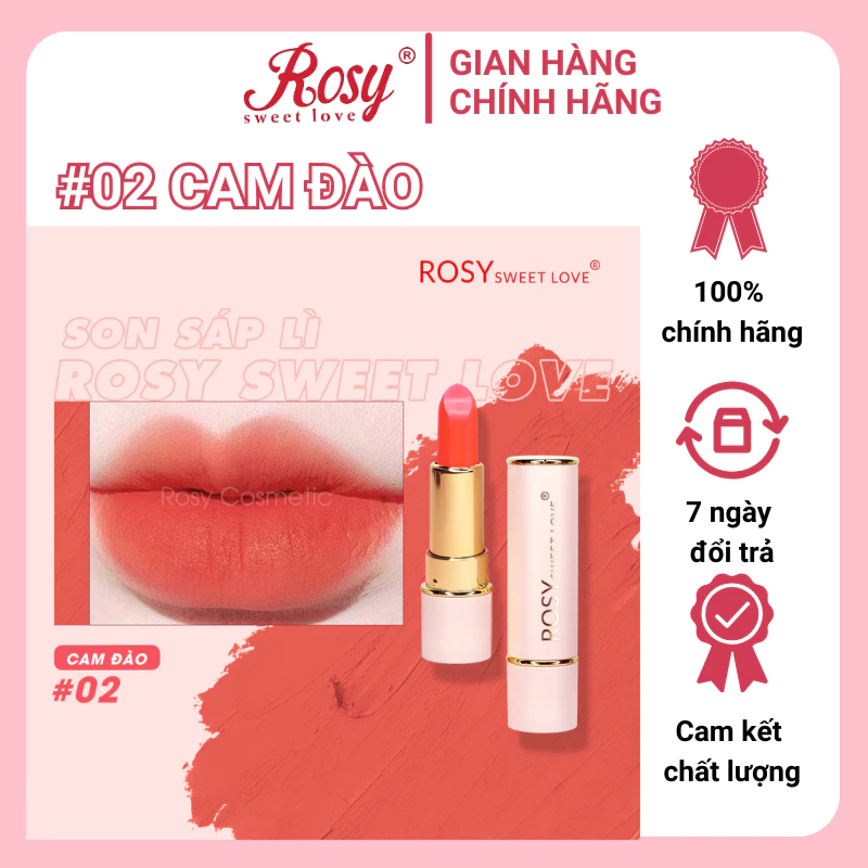 [Tặng Kèm Cọ Tán Son] Son Sáp Rosy Màu Cam Đào, Son Thỏi, Son Sáp Rosy Chính Hãng, Mềm Mịn Lâu Trôi, Hàng Chính Hãng