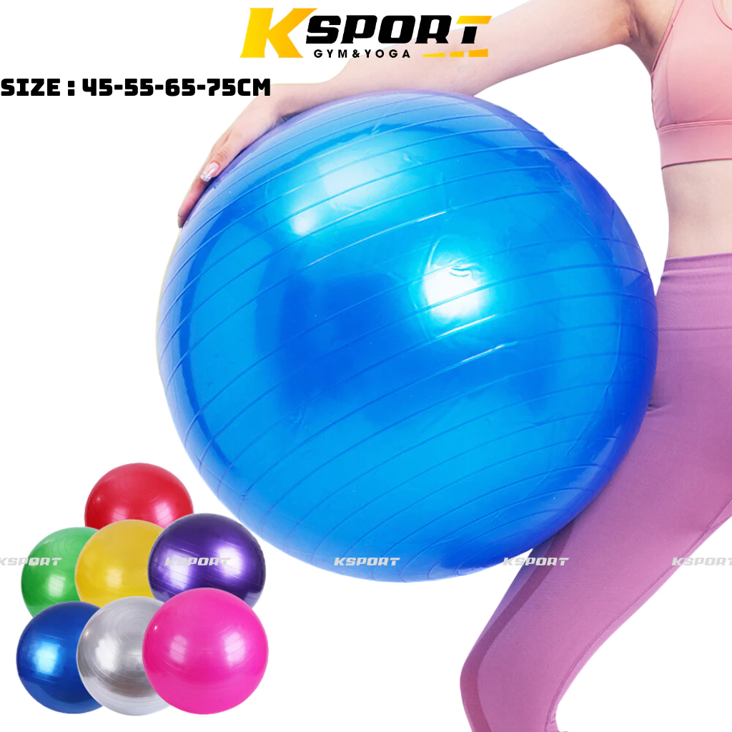 Bóng Tập Gym/Yoga Size 55cm 65cm,75cm, Bóng Trơn ( Tặng bơm bóng )