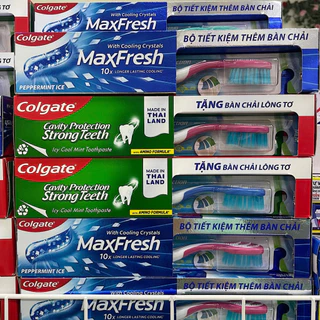 (Tặng bàn chải) Kem đánh răng Colgate Ngừa sâu răng Chắc khoẻ / Maxfresh 225g (Bibistore)