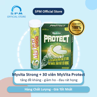 COMBO 1 tuýp Viên sủi MyVita Strong và Hộp 30 viên ngậm MyVita Protect giảm ho đờm, đau rát cổ họng - SPM Official Store