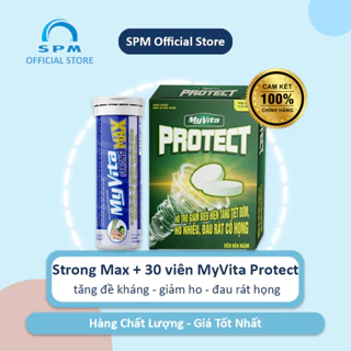 COMBO Hộp 30 viên ngậm MyVita Protect giảm ho đờm, đau rát cổ họng và tuyp sủi MyVita Strong Max - SPM Official Store