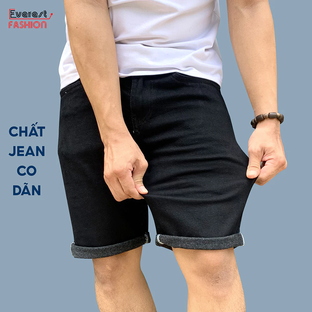 Quần Short Jean Nam EVERESTFASHION Màu Đen Trơn Jean Cotton Co Dãn Mặc Dễ Chịu Thoáng Mát Dễ Phối Đồ