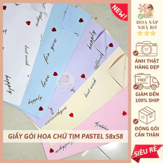 [SỈ LẺ RẺ] 20 giấy gói hoa chữ tim pastel nhẹ nhàng 58x58 2 mặt dày form không thấm - Hoa Sáp Nhà Bơ