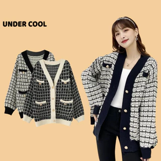 Áo Khoác Cardigan Kẻ Phối Cúc Ngọc UNDERCOOL Sang chảnh Kiểu Hàn Quốc 2 Màu Đen Trắng