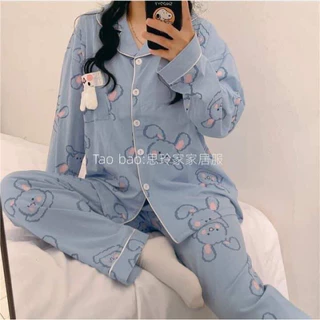 Bộ ngủ - đồ ngủ pijama thỏ xanh kate lụa loại 1