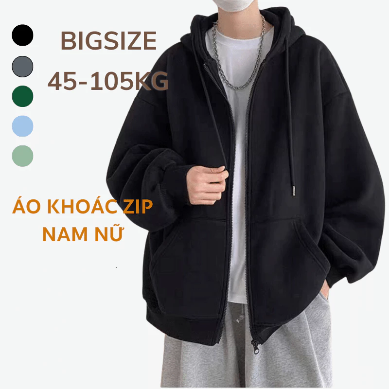 Áo khoác thu đông 40-105Kg nam/nữ bigsize chất nỉ (dây kéo)