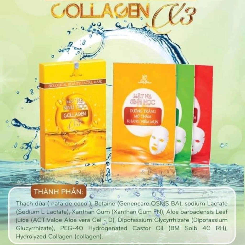 Mặt Nạ Sinh Học Collagen X3 Hộp 5 Miếng Chuyên Dưỡng Trắng, Cấp Ẩm Chống Lão Hóa Da Mỹ Phẩm Đông Anh