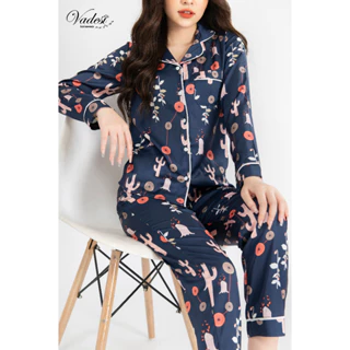 Đồ Bộ Ngủ Pijama Nữ VADESI Quần dài Áo Dài Tay Lụa Latin Cao Cấp Nhiều Màu Mặc Nhà Đẹp Sau Sinh Đẹp Thấm Hút Thoáng Mát