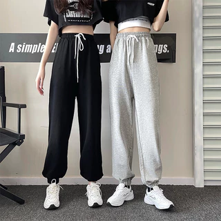 Quần Jogger Nữ Minzee Trơn Bo Gấu Ullzang Unisex Nam Nữ Ba Màu Đen Xám Trắng