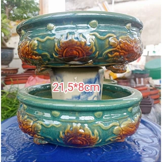 1 chậu gốm tròn rồng nổi sắc nét KB006