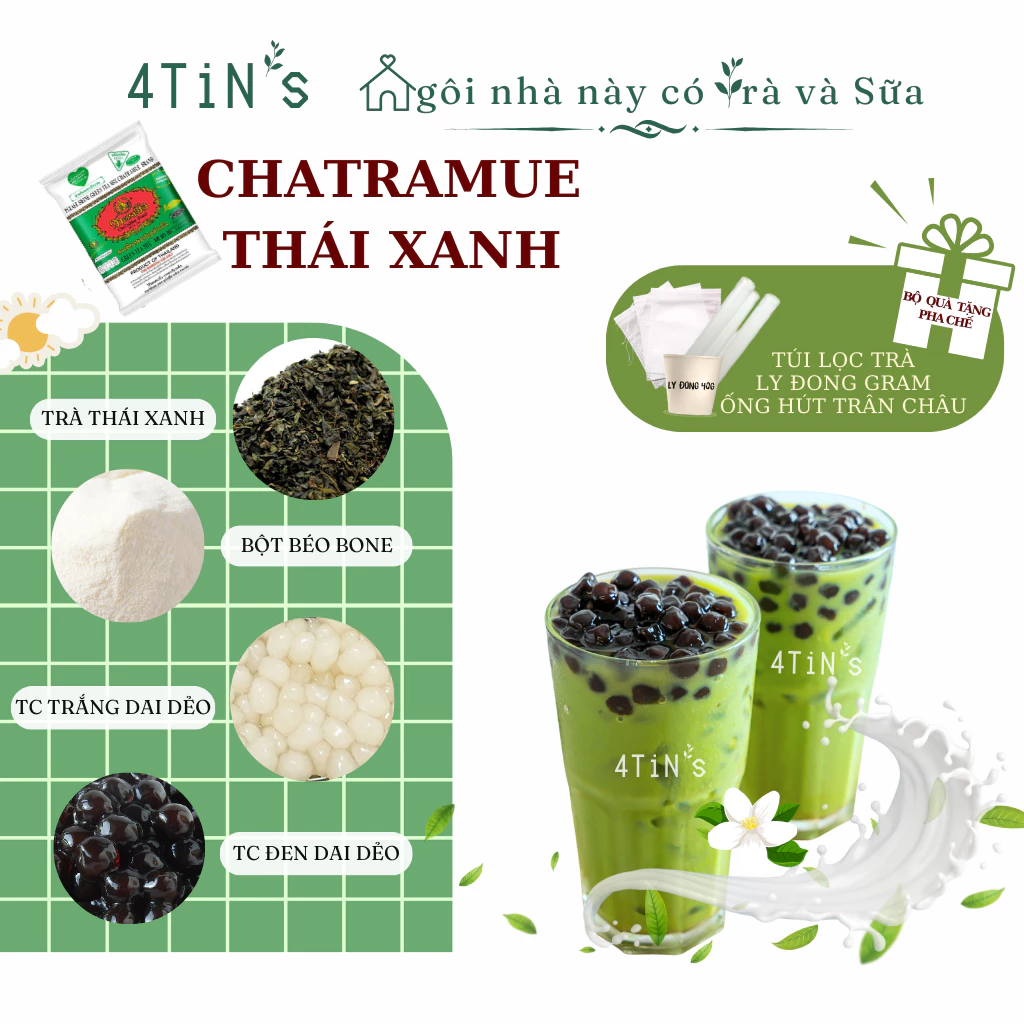 Set Trà Sữa Thái Xanh Trân Châu