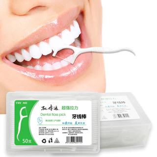 Tăm chỉ nha khoa DENTAL hộp 50 chiếc tăm chỉ sợi mảnh giúp bạn chăm sóc răng miệng an toàn tiện lợi TC3