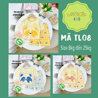 TL08 [8-25kg] Bộ Lửng Thun Lạnh Gấu Trúc Quần Caro Cho Bé