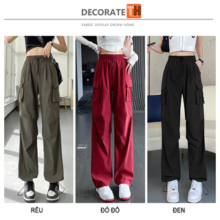 Quần suông ống rộng túi hộp nữ lưng thun phối dây rút cargo pants siêu cá tính