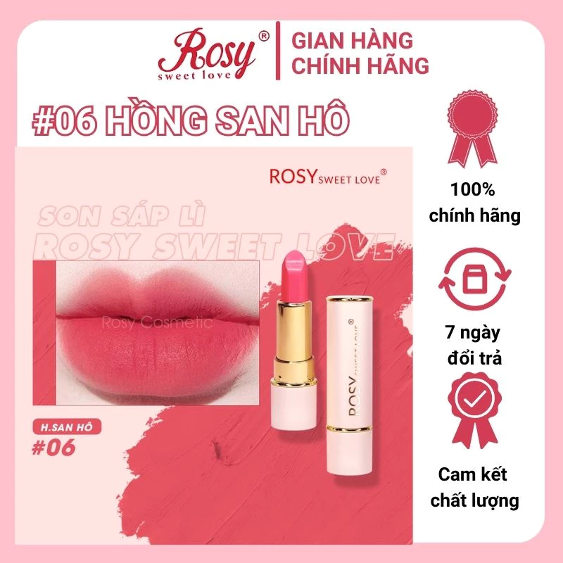 [Tặng Kèm Cọ Tán Son] Son Sáp Rosy, Son Màu Hồng San Hô, Son Màu Hồng, Son Không Chì Lâu Trôi, An Toàn Cho Mẹ Bầu