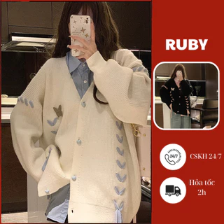 Áo Khoác Cardigan Dệt Kim Ruby cách điệu, Áo Cardigan Len Form Rộng Phong Cách Hàn Quốc