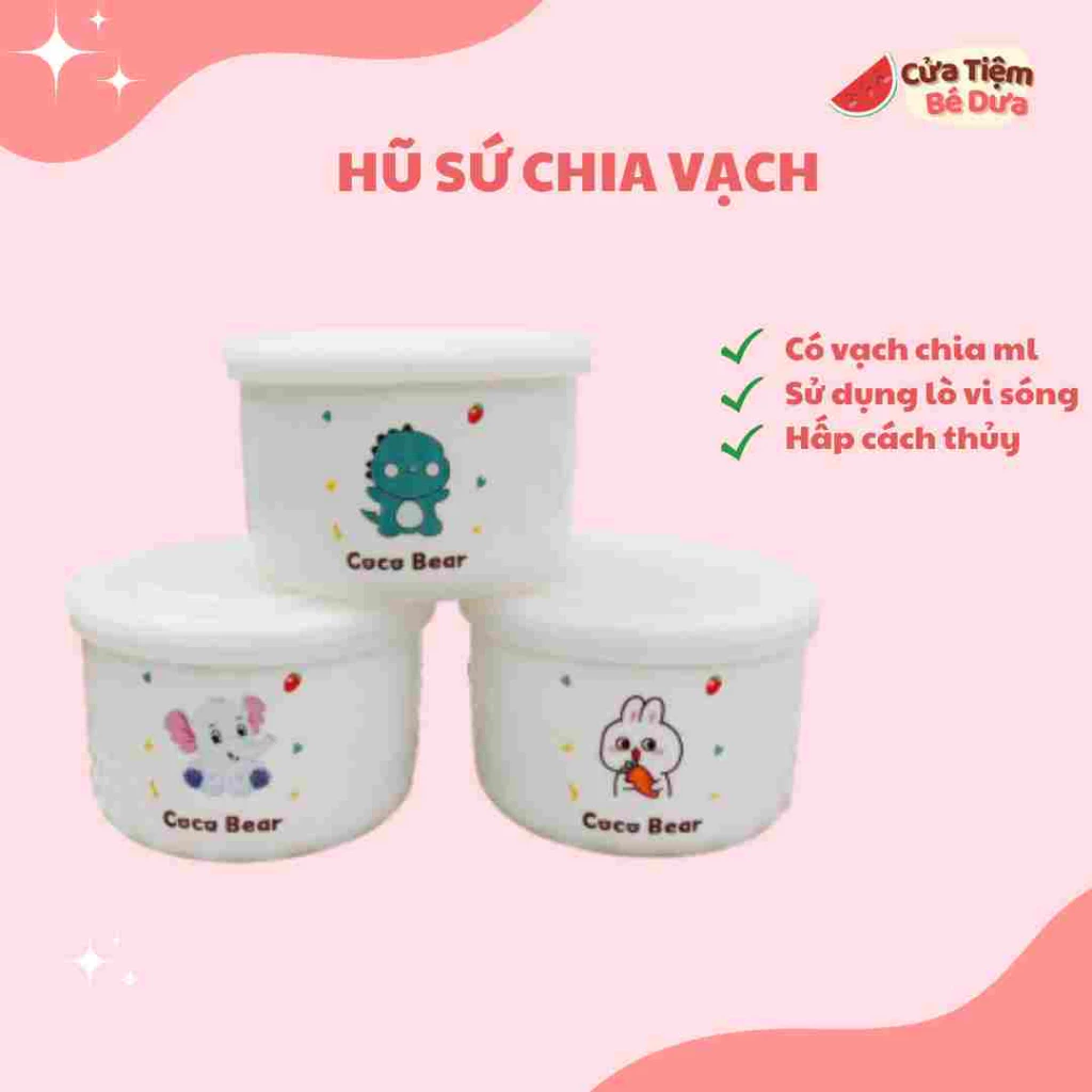 Bát sứ ăn dặm cho bé phong cách Hàn Quốc có nắp đậy silicone chịu nhiệt tốt